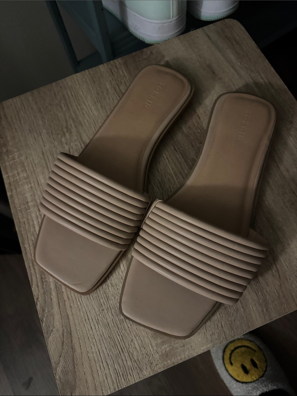 torrid Tan Ribbed Strap Slide Sandals